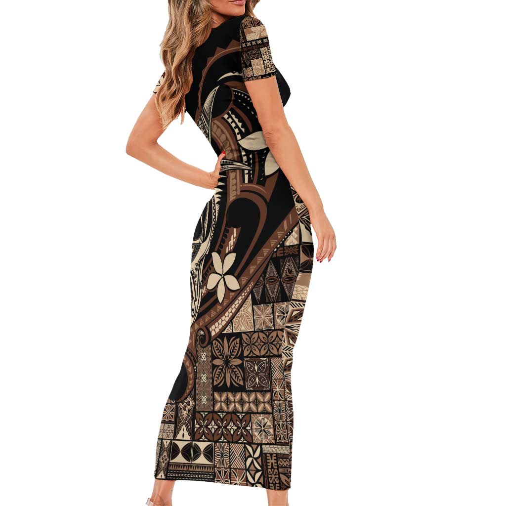 Samoa Manuia le Aso Tuto'atasi Short Sleeve Bodycon Dress Siapo Mamanu Mix Tatau Marlin LT7 - Polynesian Pride