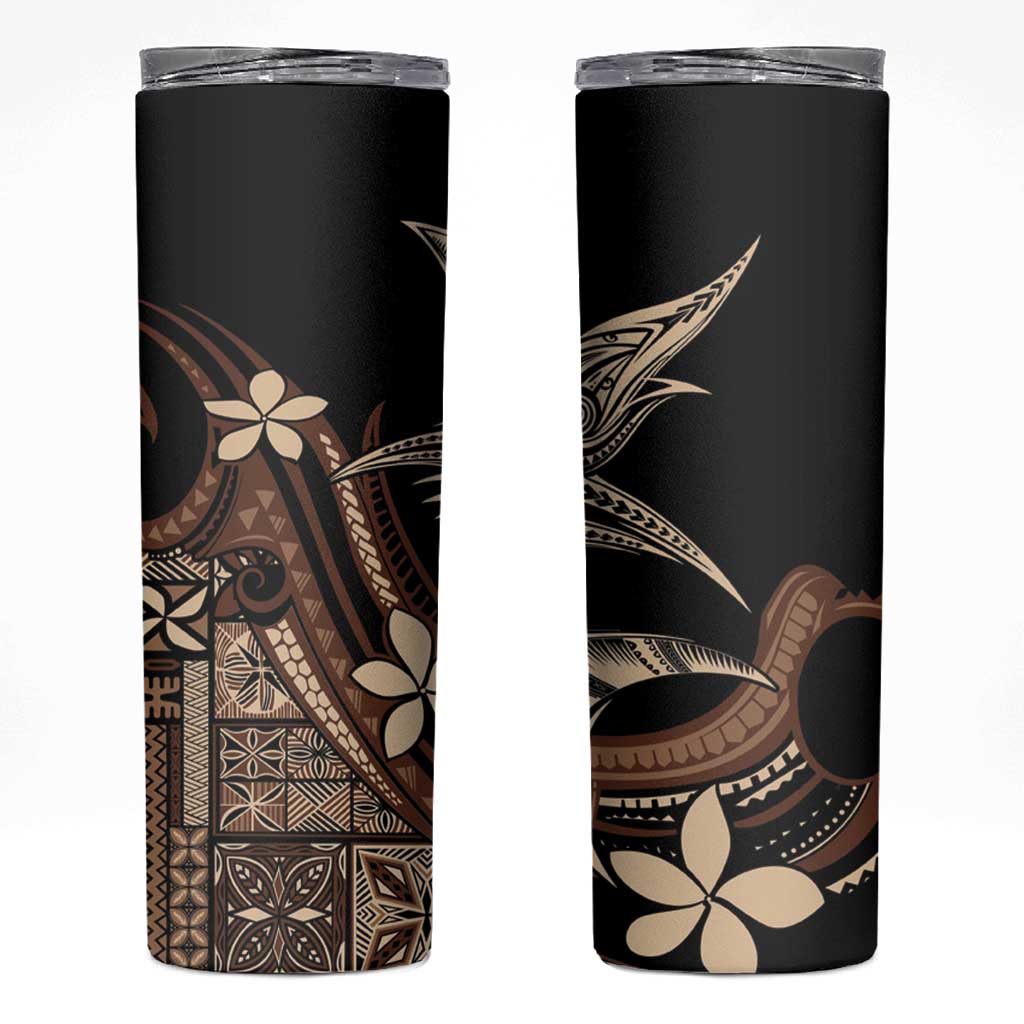 Samoa Manuia le Aso Tuto'atasi Skinny Tumbler Siapo Mamanu Mix Tatau Marlin LT7 Black - Polynesian Pride