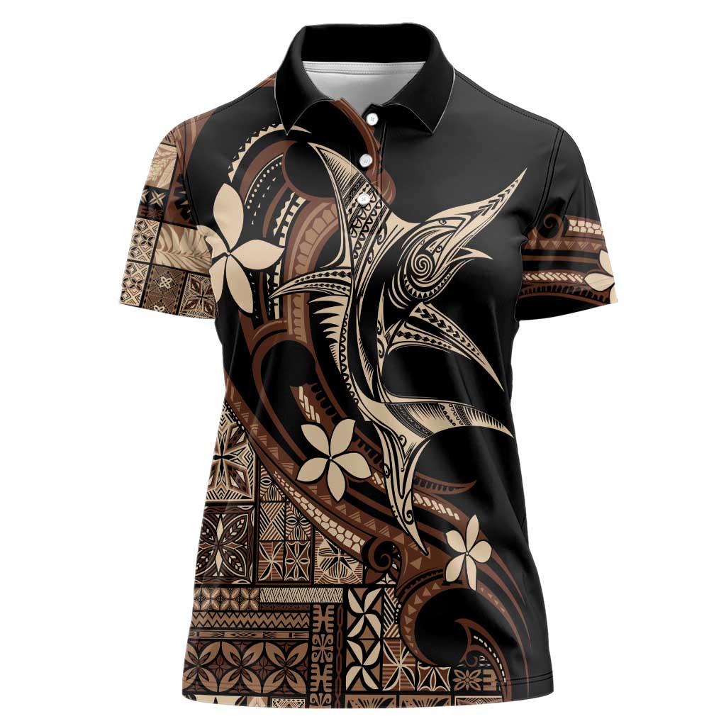 Samoa Manuia le Aso Tuto'atasi Women Polo Shirt Siapo Mamanu Mix Tatau Marlin LT7 Female Black - Polynesian Pride