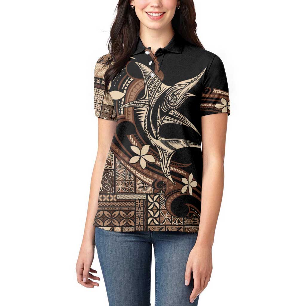 Samoa Manuia le Aso Tuto'atasi Women Polo Shirt Siapo Mamanu Mix Tatau Marlin LT7 - Polynesian Pride