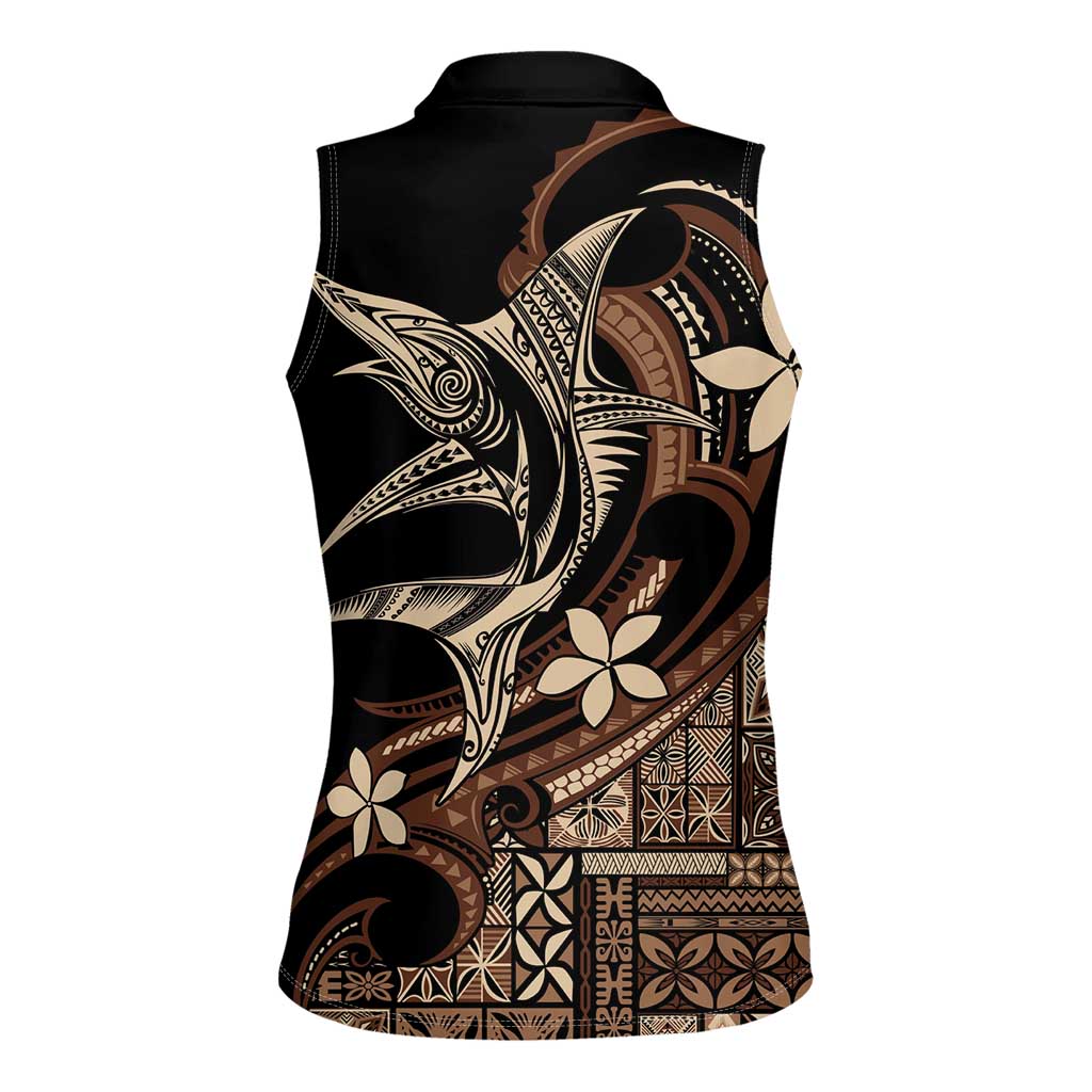 Samoa Manuia le Aso Tuto'atasi Women Sleeveless Polo Shirt Siapo Mamanu Mix Tatau Marlin LT7 - Polynesian Pride