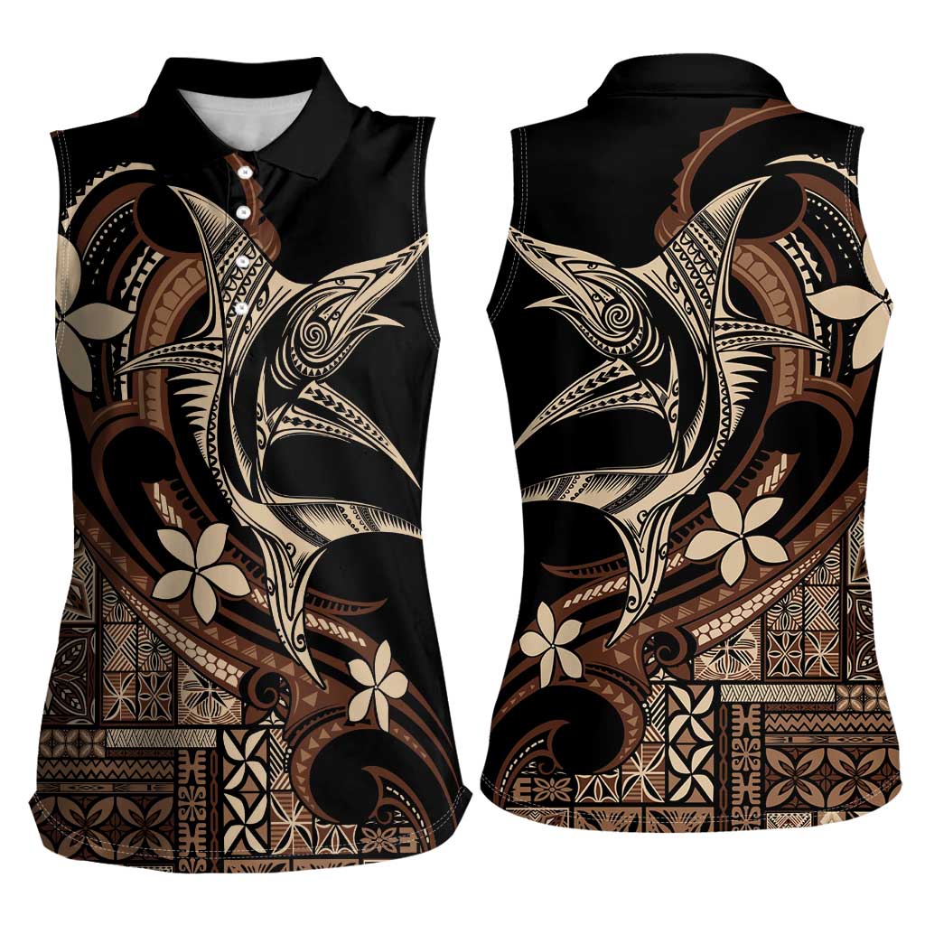 Samoa Manuia le Aso Tuto'atasi Women Sleeveless Polo Shirt Siapo Mamanu Mix Tatau Marlin LT7 - Polynesian Pride