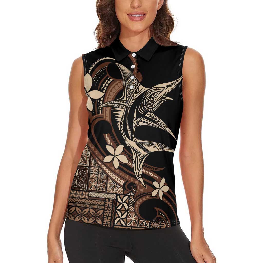 Samoa Manuia le Aso Tuto'atasi Women Sleeveless Polo Shirt Siapo Mamanu Mix Tatau Marlin LT7 - Polynesian Pride