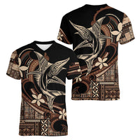 Samoa Manuia le Aso Tuto'atasi Women V-Neck T-Shirt Siapo Mamanu Mix Tatau Marlin LT7 - Polynesian Pride