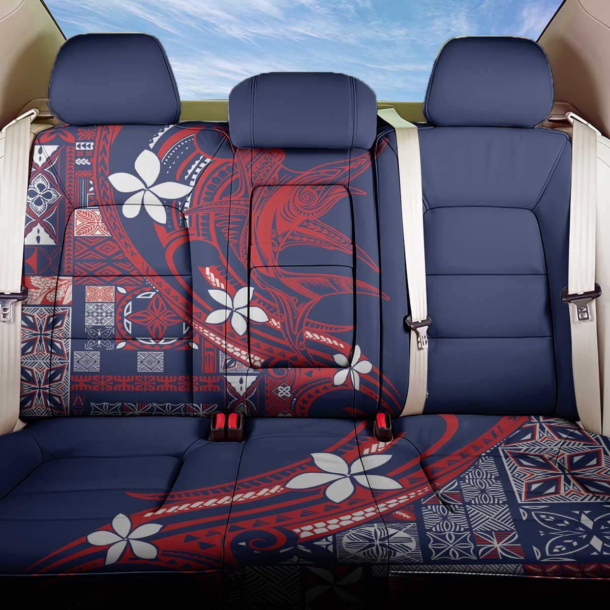 Samoa Manuia le Aso Tuto'atasi Back Car Seat Cover Siapo Mamanu Mix Tatau Marlin - Flag Color LT7 One Size Blue - Polynesian Pride
