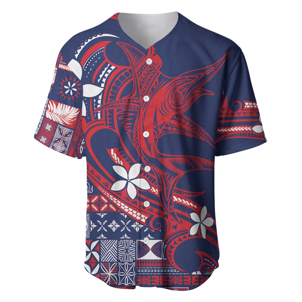 Samoa Manuia le Aso Tuto'atasi Baseball Jersey Siapo Mamanu Mix Tatau Marlin - Flag Color LT7 Blue - Polynesian Pride