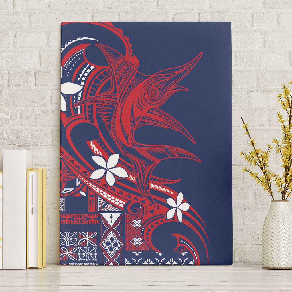 Samoa Manuia le Aso Tuto'atasi Canvas Wall Art Siapo Mamanu Mix Tatau Marlin - Flag Color LT7 Without Frame Blue - Polynesian Pride