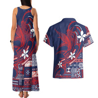Samoa Manuia le Aso Tuto'atasi Couples Matching Tank Maxi Dress and Hawaiian Shirt Siapo Mamanu Mix Tatau Marlin - Flag Color LT7 - Polynesian Pride
