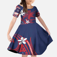 Samoa Manuia le Aso Tuto'atasi Family Matching Mermaid Dress and Hawaiian Shirt Siapo Mamanu Mix Tatau Marlin - Flag Color LT7 Daughter's Dress Blue - Polynesian Pride