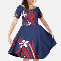 Samoa Manuia le Aso Tuto'atasi Family Matching Off Shoulder Maxi Dress and Hawaiian Shirt Siapo Mamanu Mix Tatau Marlin - Flag Color LT7 Daughter's Dress Blue - Polynesian Pride