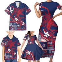 Samoa Manuia le Aso Tuto'atasi Family Matching Short Sleeve Bodycon Dress and Hawaiian Shirt Siapo Mamanu Mix Tatau Marlin - Flag Color LT7 - Polynesian Pride