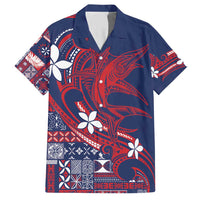 Samoa Manuia le Aso Tuto'atasi Family Matching Short Sleeve Bodycon Dress and Hawaiian Shirt Siapo Mamanu Mix Tatau Marlin - Flag Color LT7 Dad's Shirt - Short Sleeve Blue - Polynesian Pride