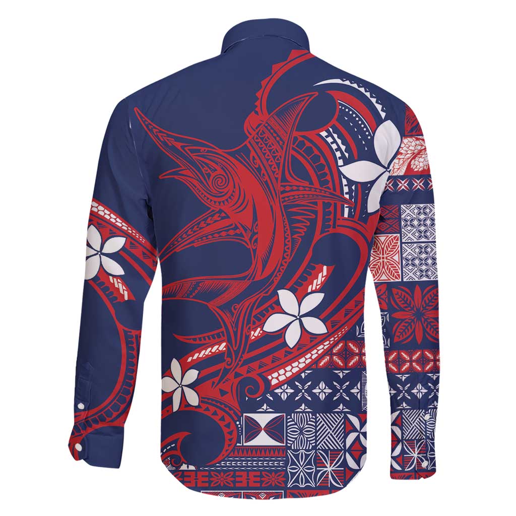Samoa Manuia le Aso Tuto'atasi Family Matching Short Sleeve Bodycon Dress and Hawaiian Shirt Siapo Mamanu Mix Tatau Marlin - Flag Color LT7 - Polynesian Pride