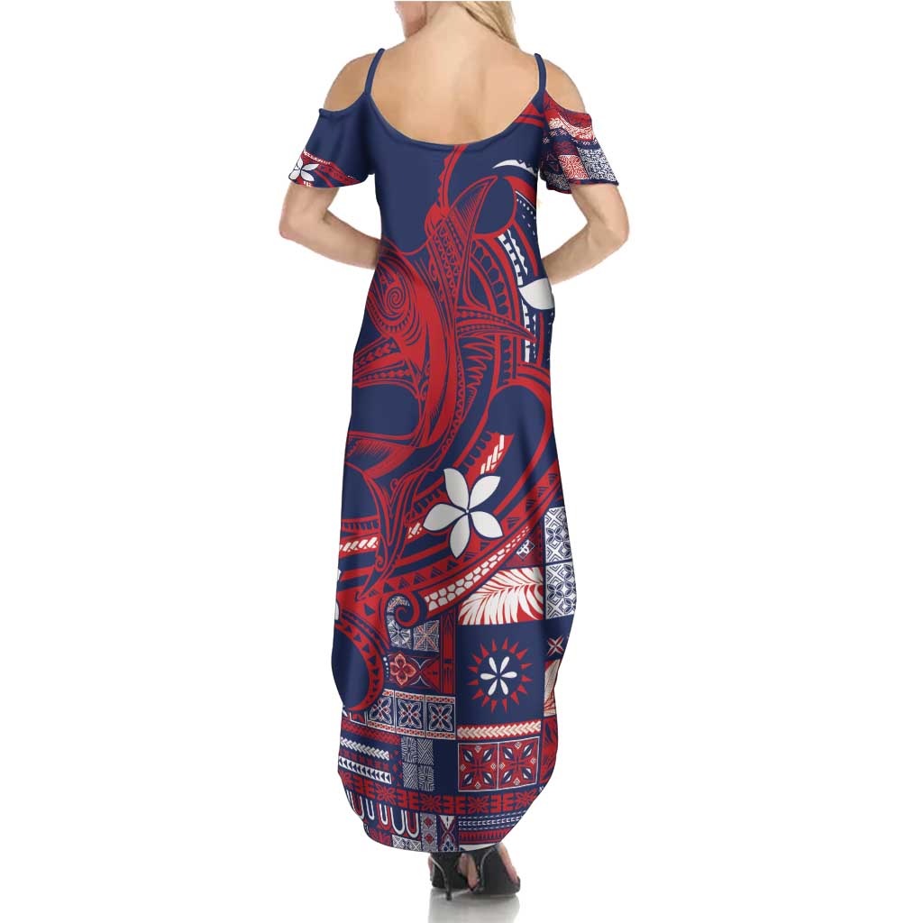 Samoa Manuia le Aso Tuto'atasi Family Matching Summer Maxi Dress and Hawaiian Shirt Siapo Mamanu Mix Tatau Marlin - Flag Color LT7 - Polynesian Pride