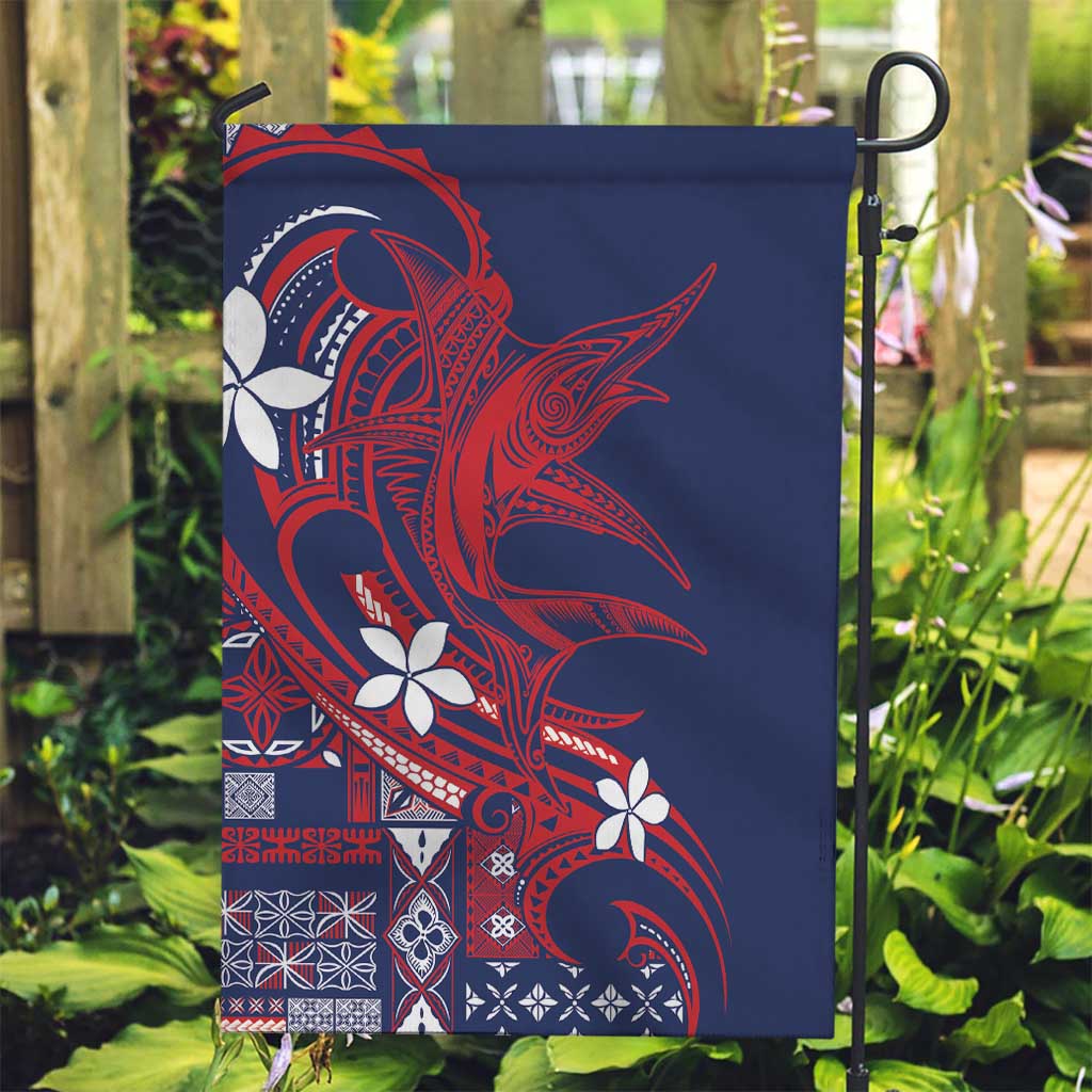 Samoa Manuia le Aso Tuto'atasi Garden Flag Siapo Mamanu Mix Tatau Marlin - Flag Color LT7 Garden Flag Blue - Polynesian Pride