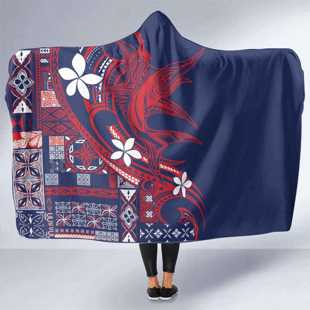 Samoa Manuia le Aso Tuto'atasi Hooded Blanket Siapo Mamanu Mix Tatau Marlin - Flag Color LT7 One Size Blue - Polynesian Pride
