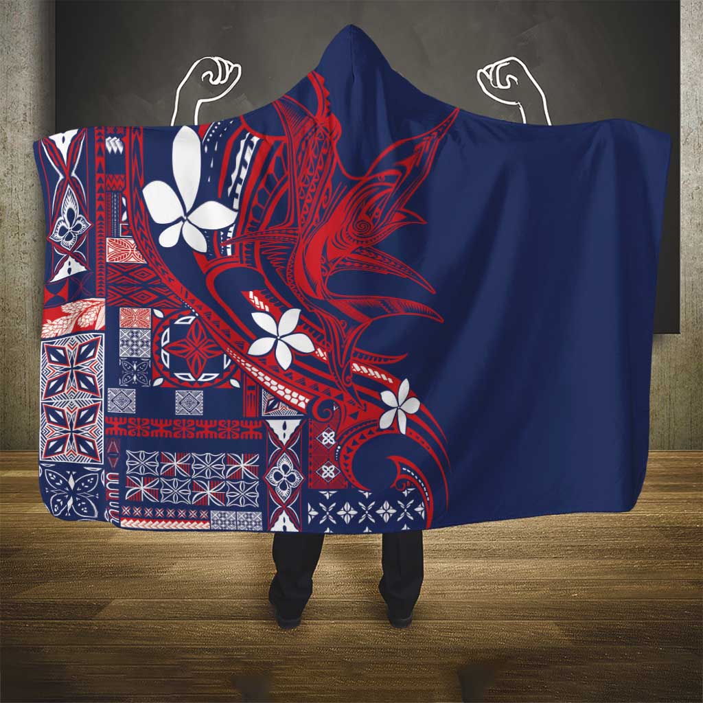 Samoa Manuia le Aso Tuto'atasi Hooded Blanket Siapo Mamanu Mix Tatau Marlin - Flag Color LT7 - Polynesian Pride