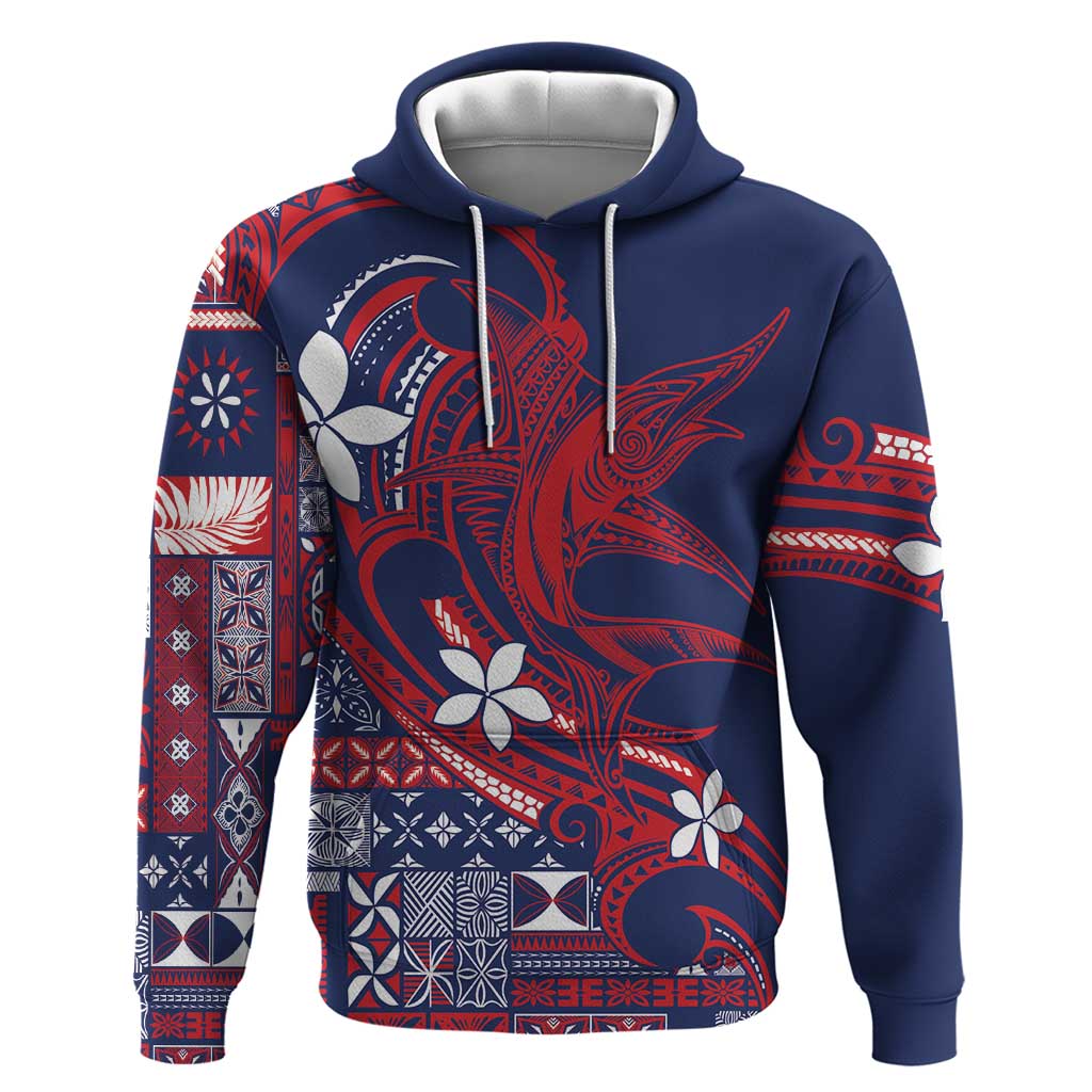 Samoa Manuia le Aso Tuto'atasi Hoodie Siapo Mamanu Mix Tatau Marlin - Flag Color LT7 Pullover Hoodie Blue - Polynesian Pride