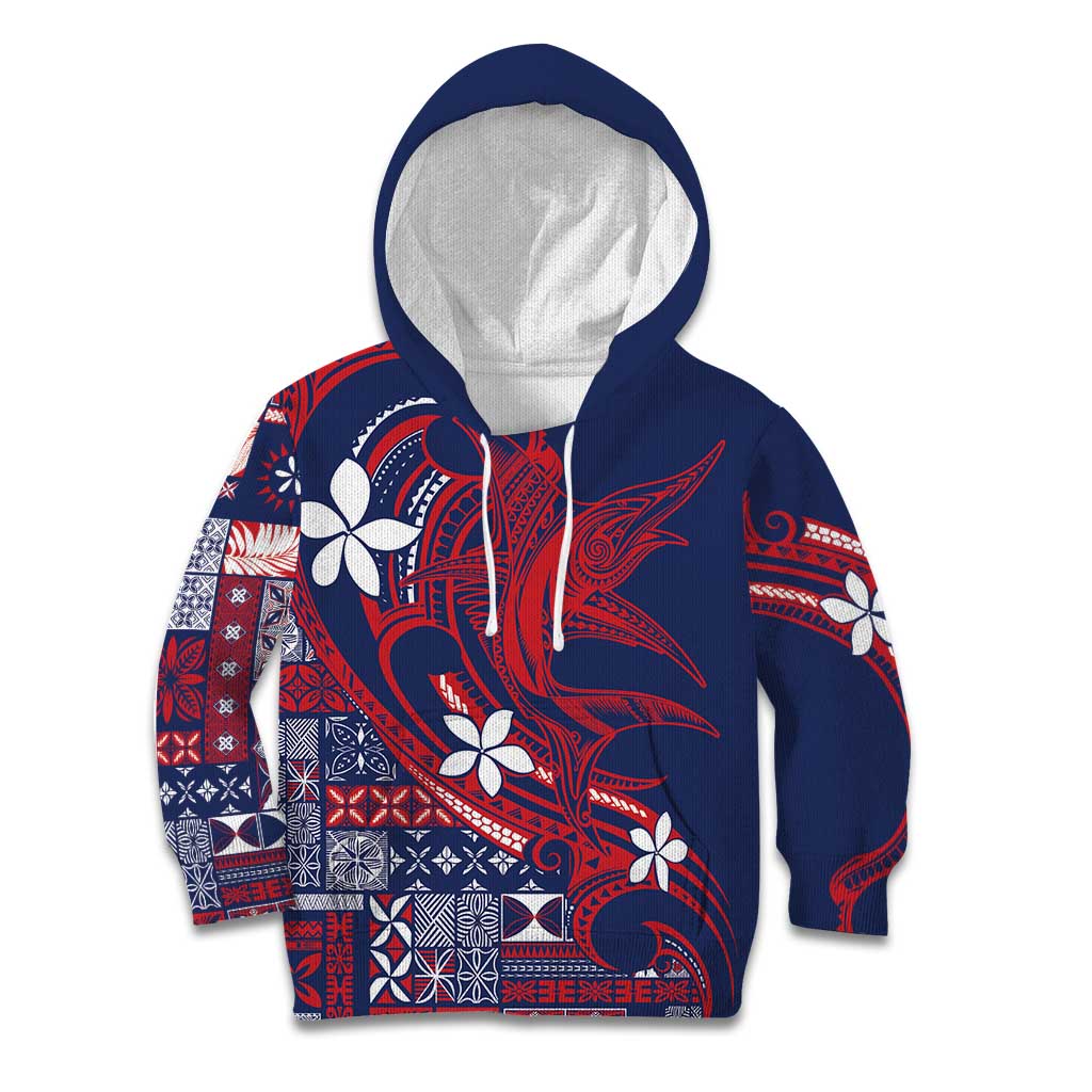 Samoa Manuia le Aso Tuto'atasi Kid Hoodie Siapo Mamanu Mix Tatau Marlin - Flag Color LT7 Hoodie Blue - Polynesian Pride