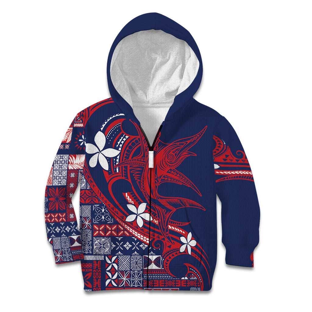 Samoa Manuia le Aso Tuto'atasi Kid Hoodie Siapo Mamanu Mix Tatau Marlin - Flag Color LT7 Zip Hoodie Blue - Polynesian Pride