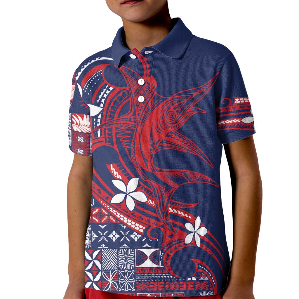 Samoa Manuia le Aso Tuto'atasi Kid Polo Shirt Siapo Mamanu Mix Tatau Marlin - Flag Color LT7 Kid Blue - Polynesian Pride