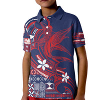 Samoa Manuia le Aso Tuto'atasi Kid Polo Shirt Siapo Mamanu Mix Tatau Marlin - Flag Color LT7 Kid Blue - Polynesian Pride