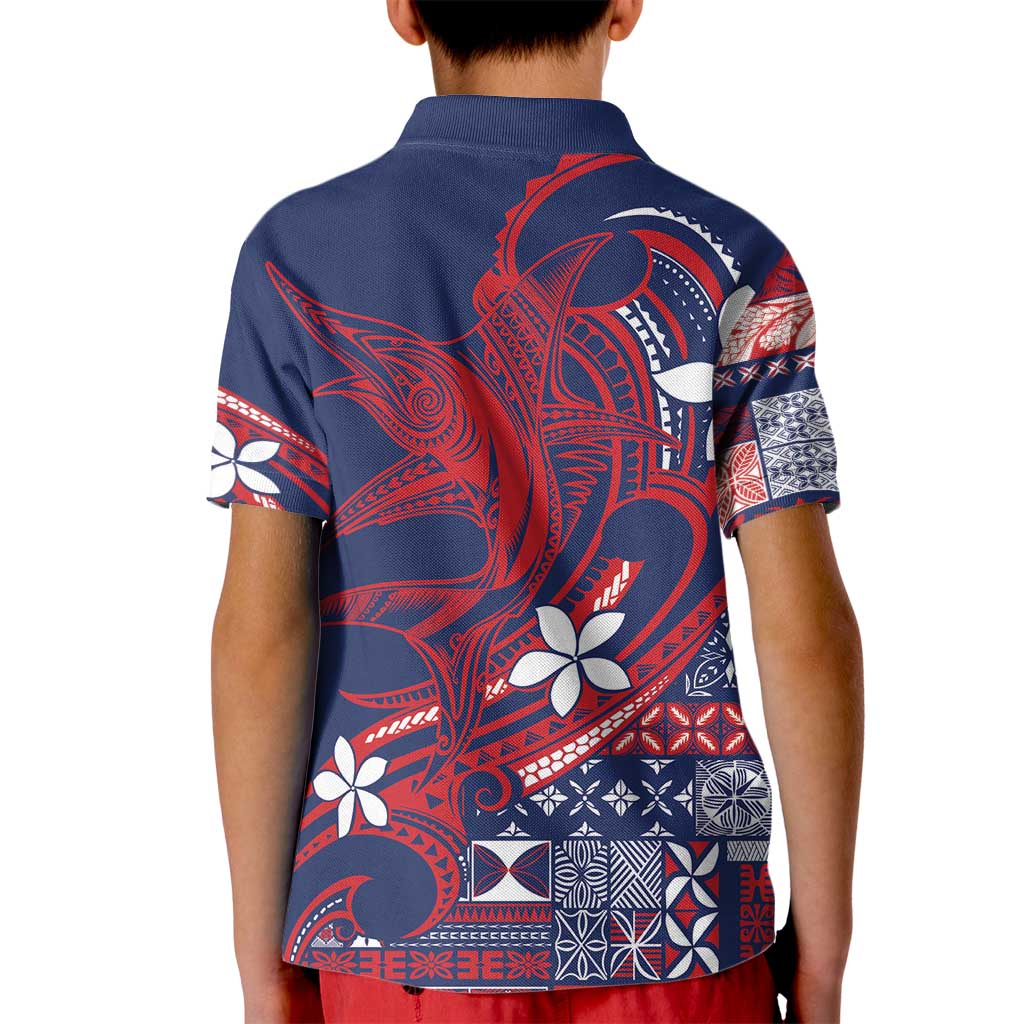 Samoa Manuia le Aso Tuto'atasi Kid Polo Shirt Siapo Mamanu Mix Tatau Marlin - Flag Color LT7 - Polynesian Pride