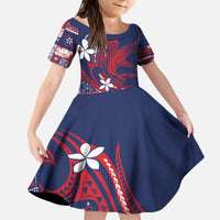 Samoa Manuia le Aso Tuto'atasi Kid Short Sleeve Dress Siapo Mamanu Mix Tatau Marlin - Flag Color LT7 KID Blue - Polynesian Pride