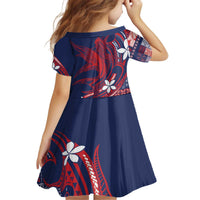 Samoa Manuia le Aso Tuto'atasi Kid Short Sleeve Dress Siapo Mamanu Mix Tatau Marlin - Flag Color LT7 - Polynesian Pride