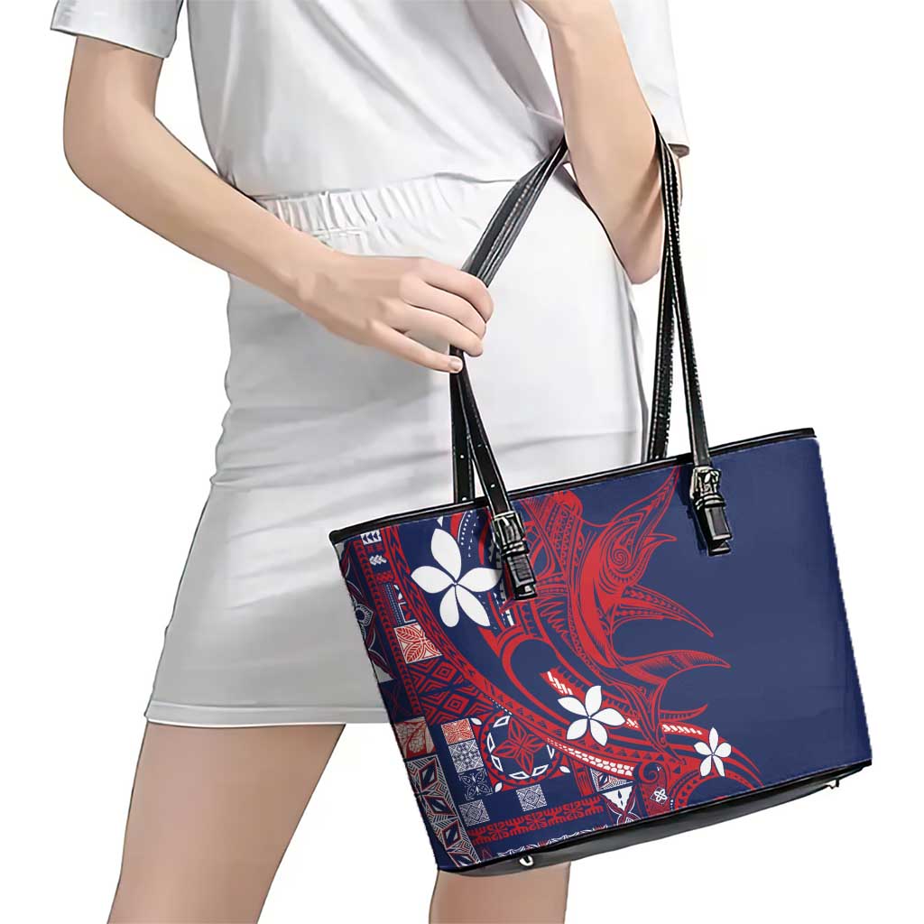 Samoa Manuia le Aso Tuto'atasi Leather Tote Bag Siapo Mamanu Mix Tatau Marlin - Flag Color LT7 - Polynesian Pride
