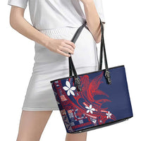 Samoa Manuia le Aso Tuto'atasi Leather Tote Bag Siapo Mamanu Mix Tatau Marlin - Flag Color LT7 - Polynesian Pride
