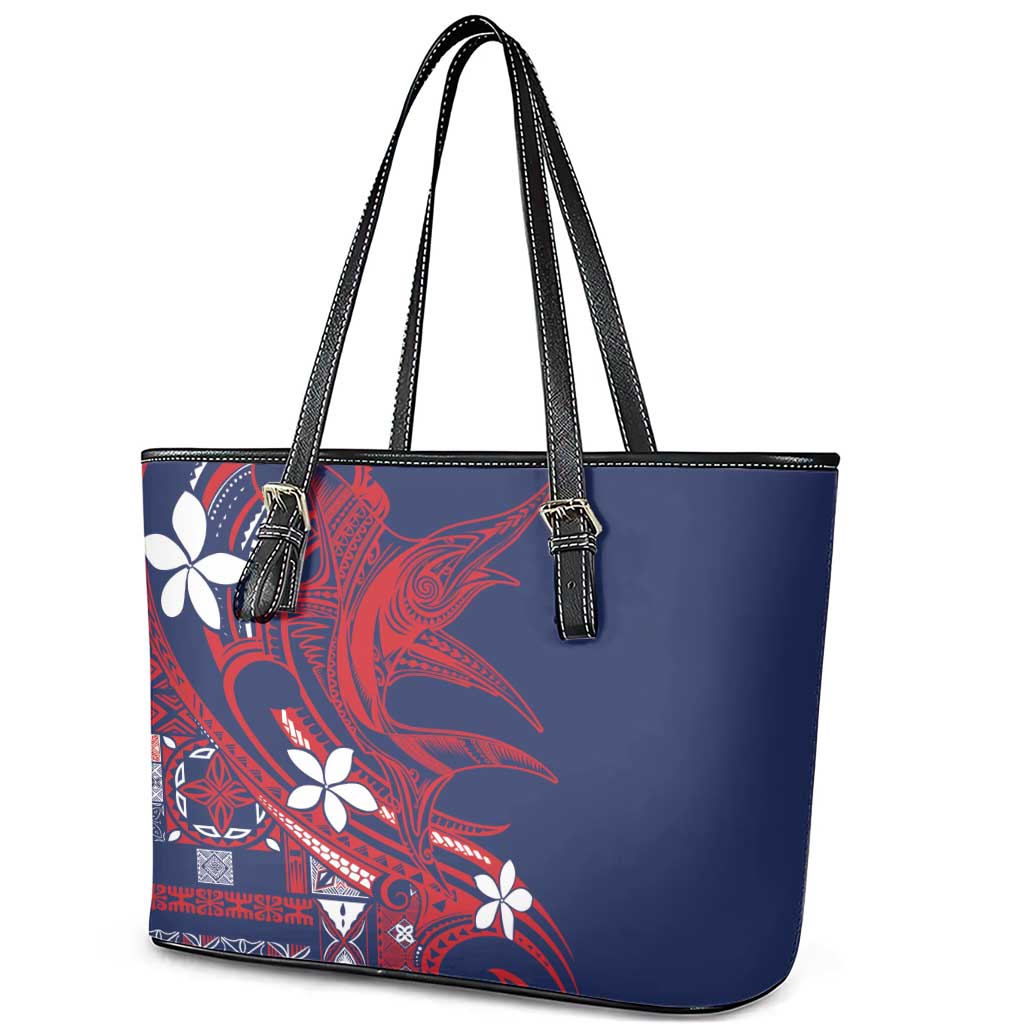 Samoa Manuia le Aso Tuto'atasi Leather Tote Bag Siapo Mamanu Mix Tatau Marlin - Flag Color LT7 - Polynesian Pride