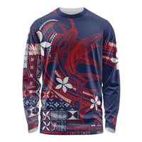 Samoa Manuia le Aso Tuto'atasi Long Sleeve Shirt Siapo Mamanu Mix Tatau Marlin - Flag Color LT7 Unisex Blue - Polynesian Pride