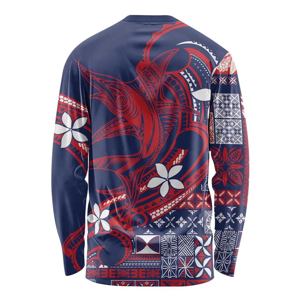 Samoa Manuia le Aso Tuto'atasi Long Sleeve Shirt Siapo Mamanu Mix Tatau Marlin - Flag Color LT7 - Polynesian Pride