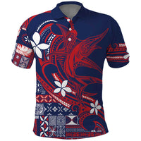 Samoa Manuia le Aso Tuto'atasi Polo Shirt Siapo Mamanu Mix Tatau Marlin - Flag Color LT7 Blue - Polynesian Pride