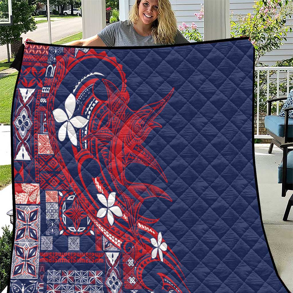 Samoa Manuia le Aso Tuto'atasi Quilt Siapo Mamanu Mix Tatau Marlin - Flag Color LT7 Blue - Polynesian Pride