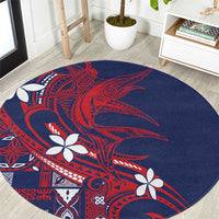Samoa Manuia le Aso Tuto'atasi Round Carpet Siapo Mamanu Mix Tatau Marlin - Flag Color LT7 Blue - Polynesian Pride