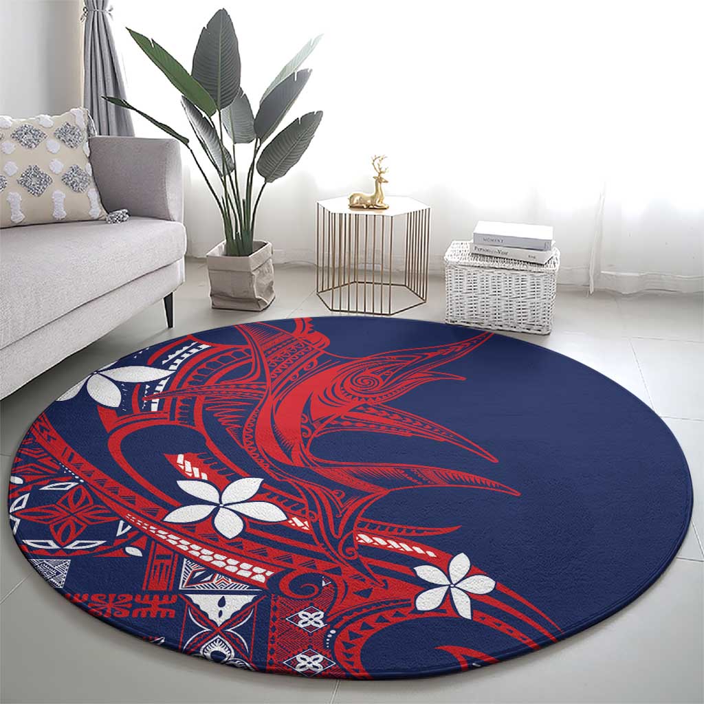 Samoa Manuia le Aso Tuto'atasi Round Carpet Siapo Mamanu Mix Tatau Marlin - Flag Color LT7 - Polynesian Pride