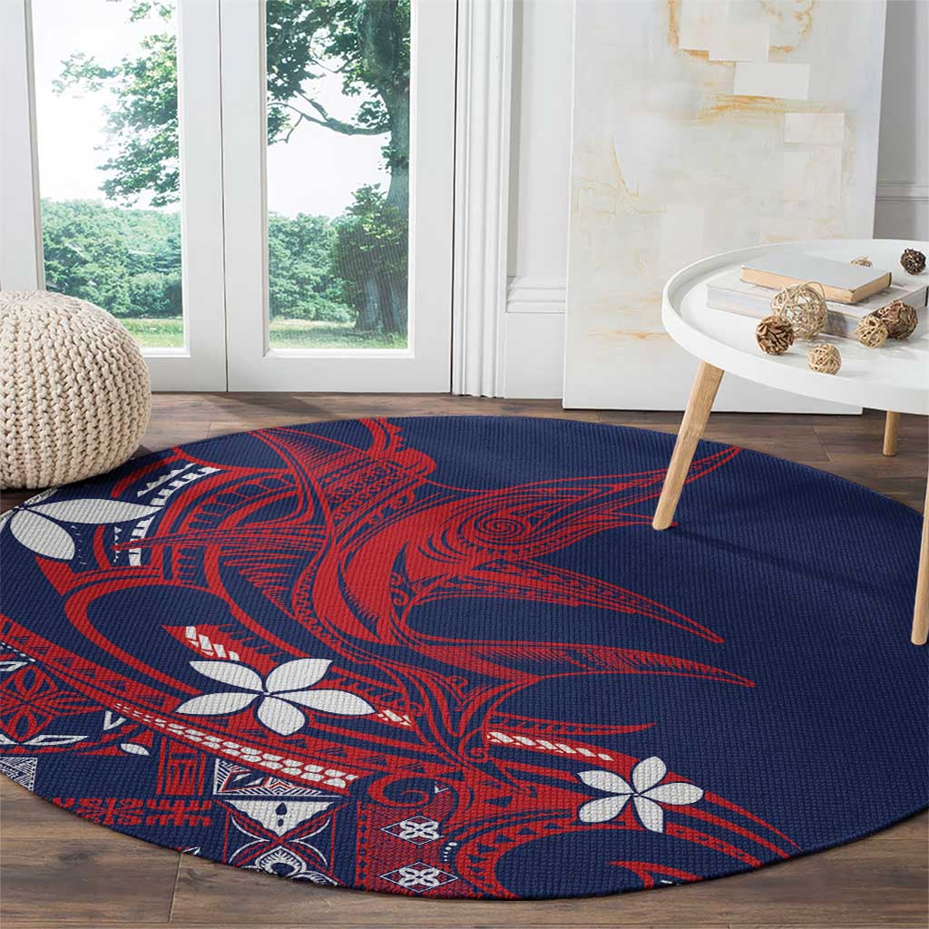 Samoa Manuia le Aso Tuto'atasi Round Carpet Siapo Mamanu Mix Tatau Marlin - Flag Color LT7 - Polynesian Pride