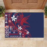 Samoa Manuia le Aso Tuto'atasi Rubber Doormat Siapo Mamanu Mix Tatau Marlin - Flag Color LT7 Blue - Polynesian Pride