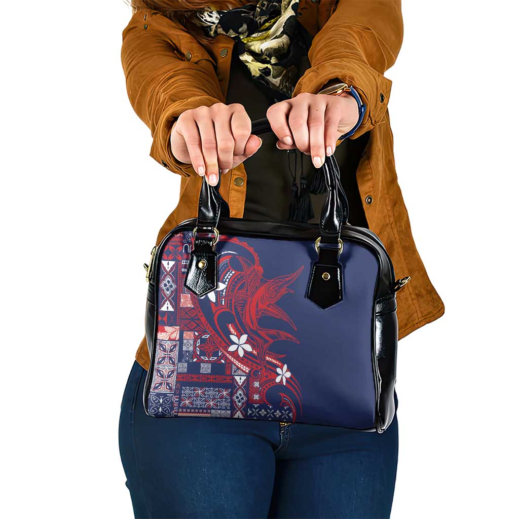 Samoa Manuia le Aso Tuto'atasi Shoulder Handbag Siapo Mamanu Mix Tatau Marlin - Flag Color LT7 One Size Blue - Polynesian Pride