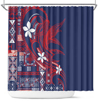 Samoa Manuia le Aso Tuto'atasi Shower Curtain Siapo Mamanu Mix Tatau Marlin - Flag Color LT7 Blue - Polynesian Pride
