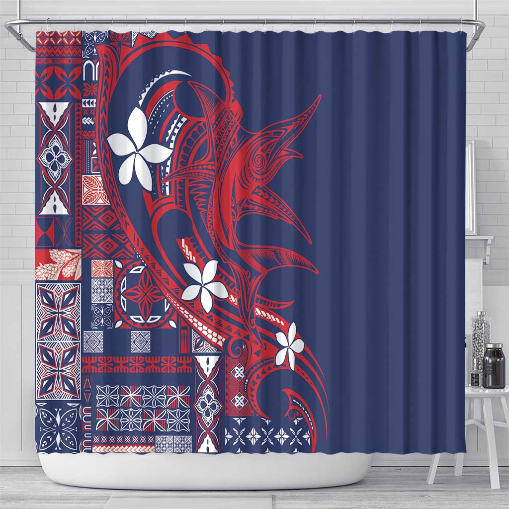 Samoa Manuia le Aso Tuto'atasi Shower Curtain Siapo Mamanu Mix Tatau Marlin - Flag Color LT7 - Polynesian Pride