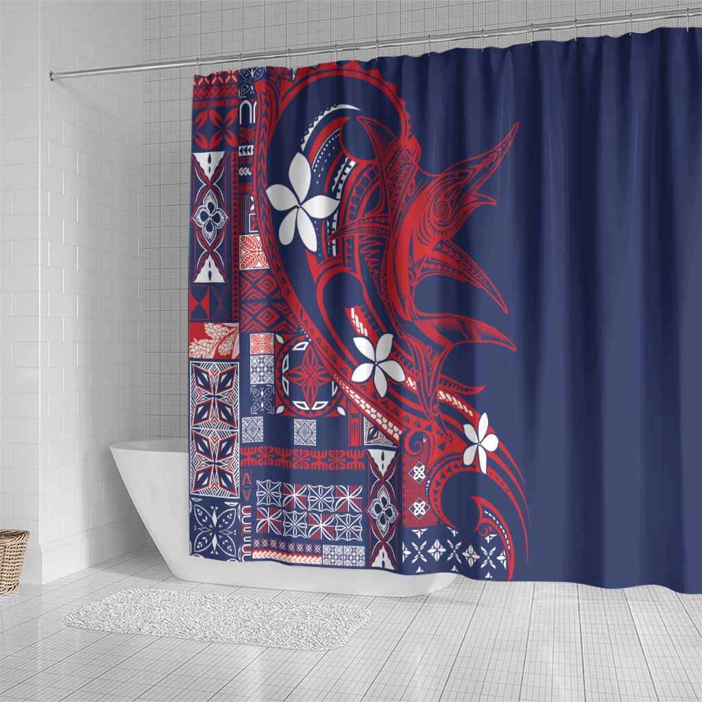 Samoa Manuia le Aso Tuto'atasi Shower Curtain Siapo Mamanu Mix Tatau Marlin - Flag Color LT7 - Polynesian Pride