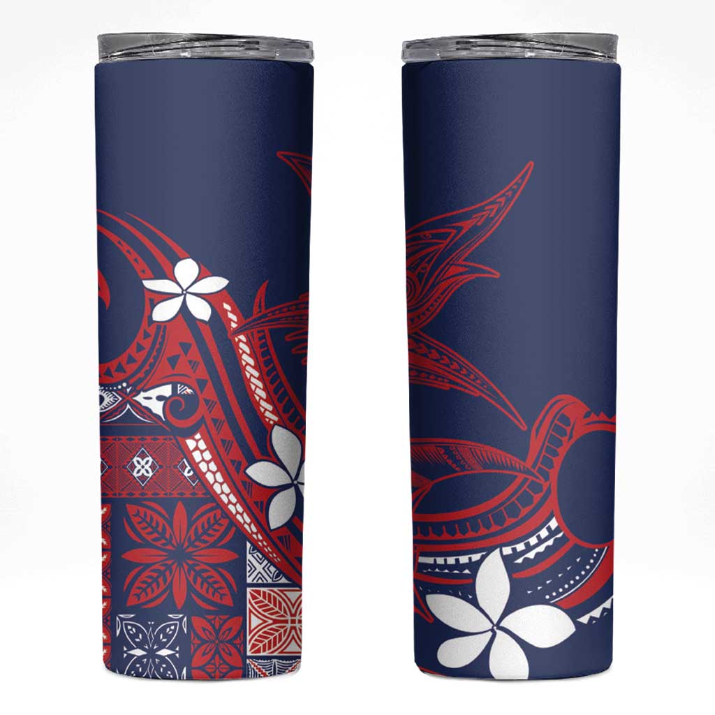 Samoa Manuia le Aso Tuto'atasi Skinny Tumbler Siapo Mamanu Mix Tatau Marlin - Flag Color LT7 Blue - Polynesian Pride