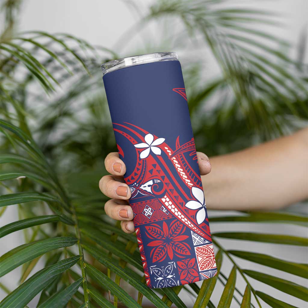Samoa Manuia le Aso Tuto'atasi Skinny Tumbler Siapo Mamanu Mix Tatau Marlin - Flag Color LT7 - Polynesian Pride