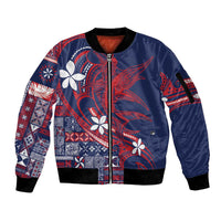 Samoa Manuia le Aso Tuto'atasi Sleeve Zip Bomber Jacket Siapo Mamanu Mix Tatau Marlin - Flag Color LT7 Unisex Blue - Polynesian Pride