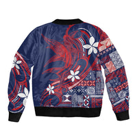Samoa Manuia le Aso Tuto'atasi Sleeve Zip Bomber Jacket Siapo Mamanu Mix Tatau Marlin - Flag Color LT7 - Polynesian Pride