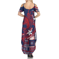 Samoa Manuia le Aso Tuto'atasi Summer Maxi Dress Siapo Mamanu Mix Tatau Marlin - Flag Color LT7 - Polynesian Pride