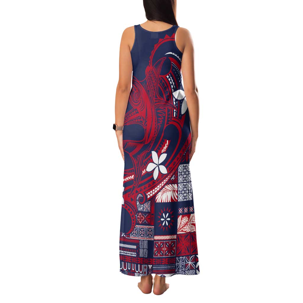 Samoa Manuia le Aso Tuto'atasi Tank Maxi Dress Siapo Mamanu Mix Tatau Marlin - Flag Color LT7 - Polynesian Pride